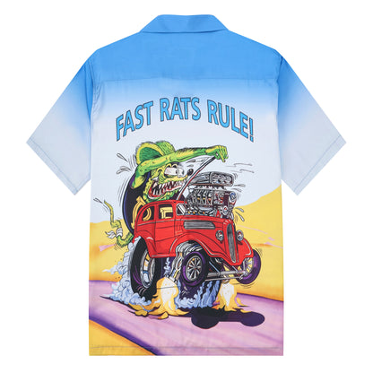 Mouse Drive Print Camp Collar Short Sleeve Shirt