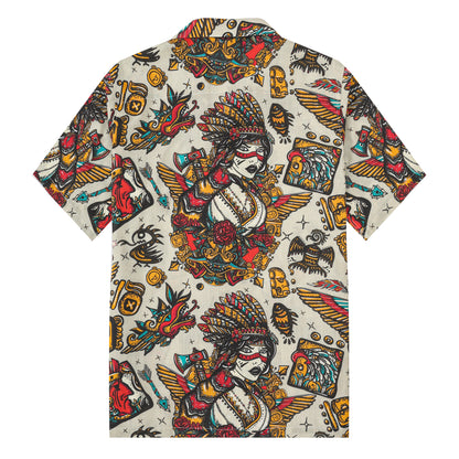 Ancient Mexican Mayan Pattern Short Sleeve Camp Collar Shirt