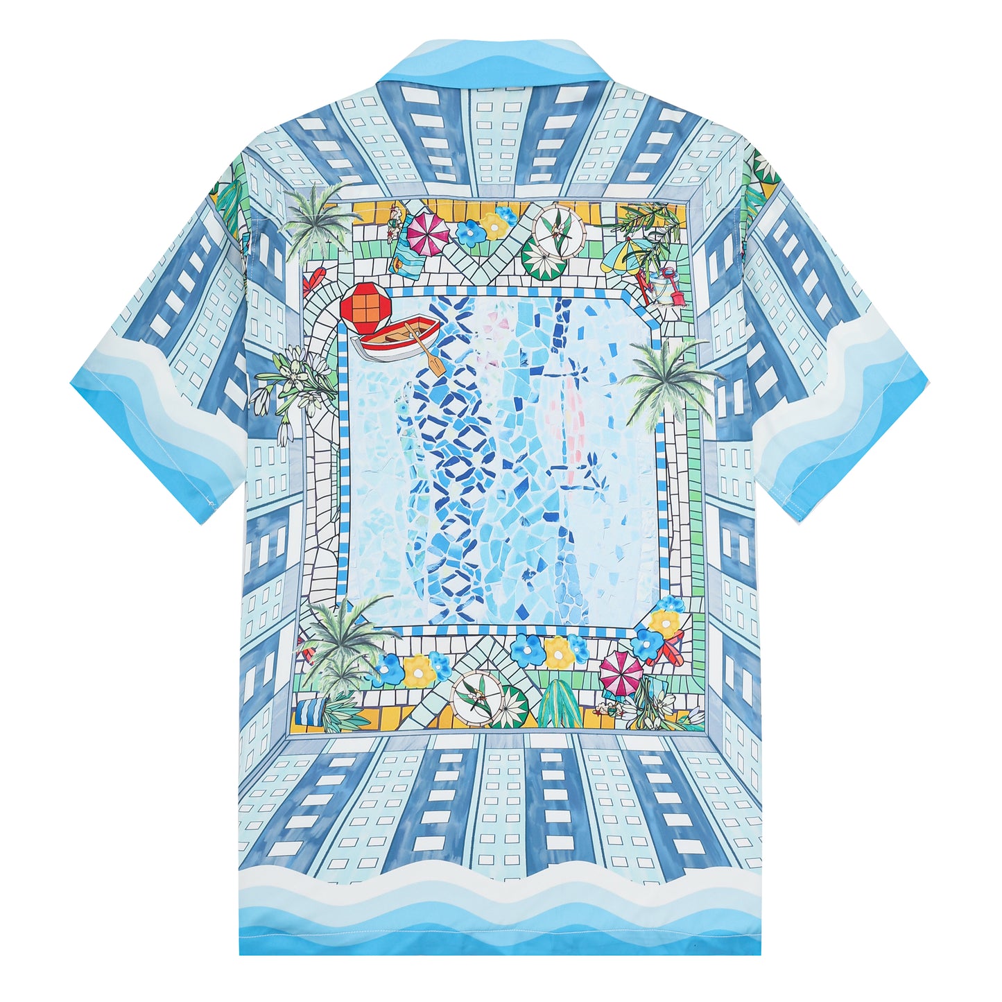 Resort Pool Print Camp Collar Short Sleeve Shirt