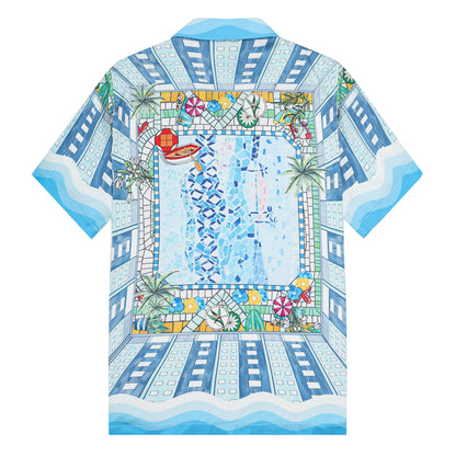 Resort Pool Print Camp Collar Short Sleeve Shirt