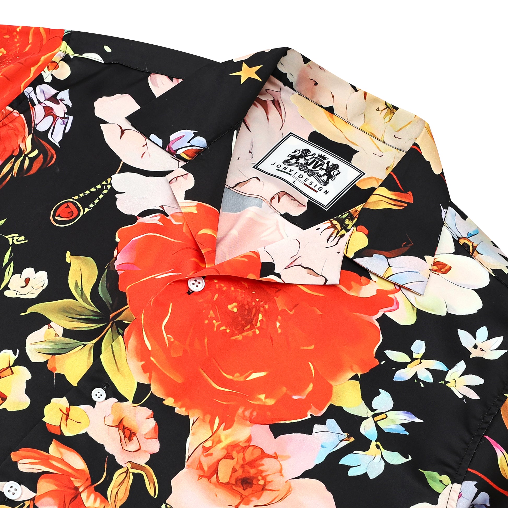 Vintage Floral Pattern Camp Collar Casual Shirt for Men Jonvidesign