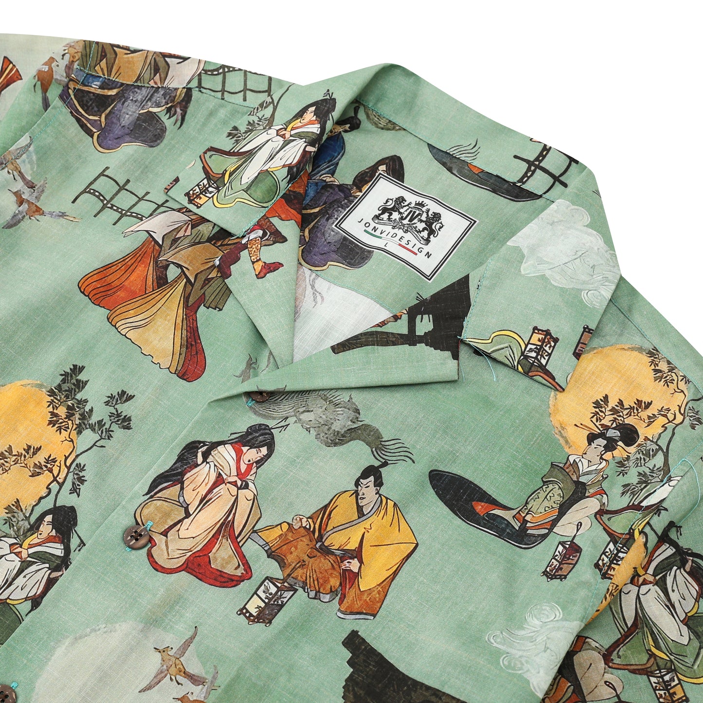 Ukiyo-e KABUKI Pattern Camp Collar Short Sleeve Shirt