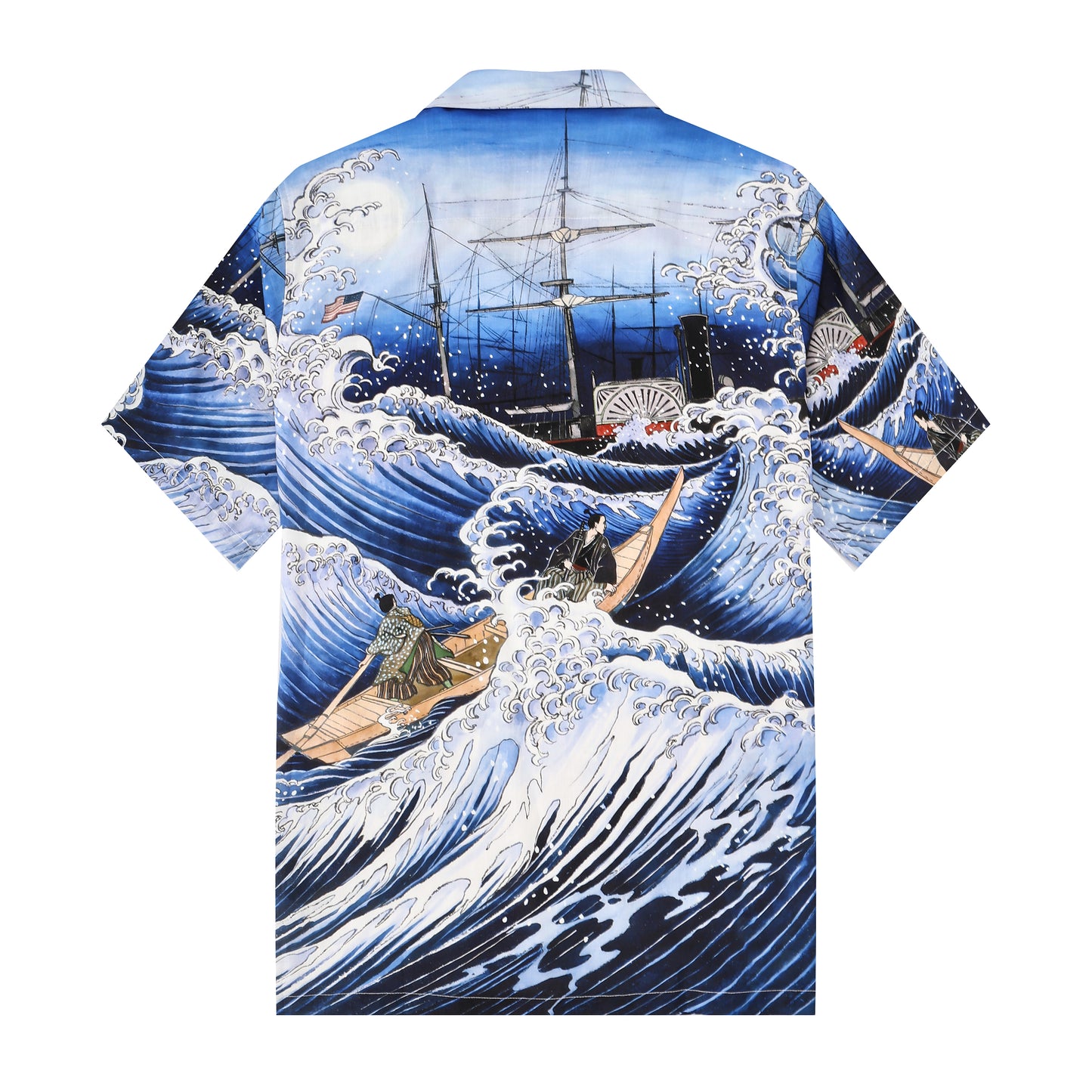 Sea Wave Ukiyoe Style Button Short Sleeve Shirt