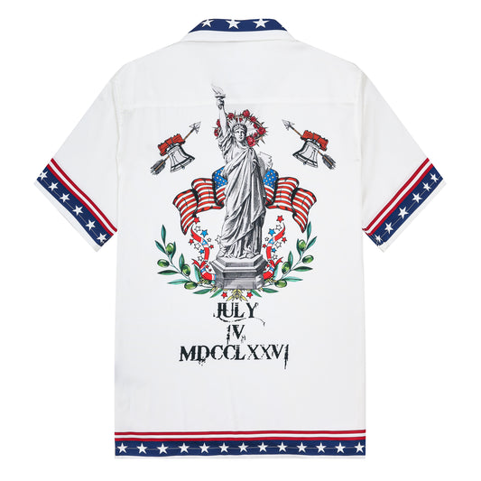 Statue of Liberty Pattern Camp Collar Casual Shirt for Men