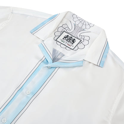 Blue Seahorse Shell Pattern Camp Collar Short Sleeve Shirt