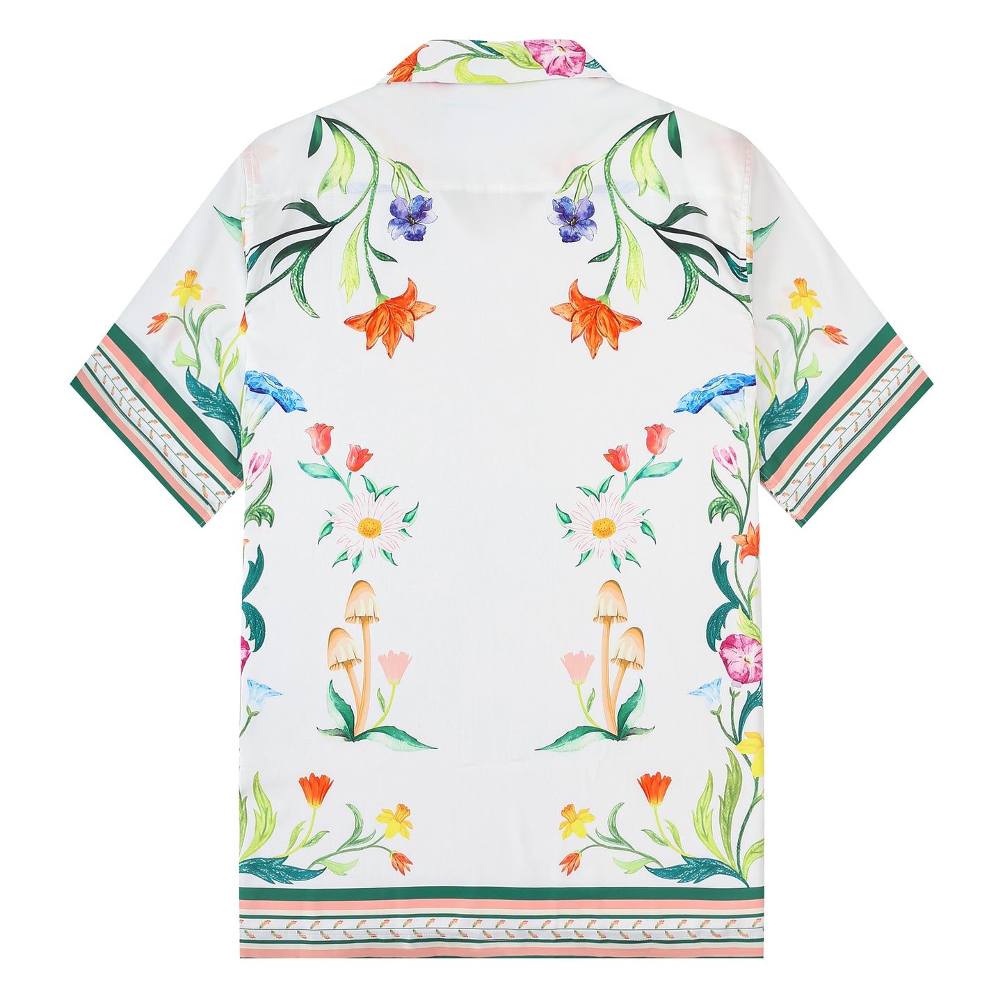 Green Floral Pattern Camp Collar Casual Shirt