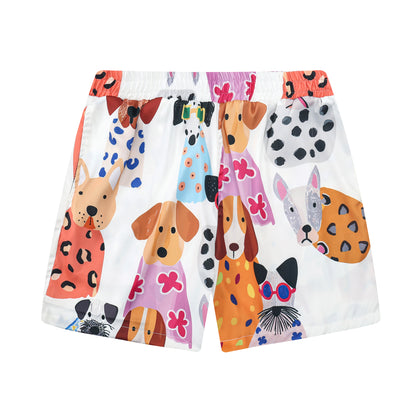 Puppy Paradise Print Elastic Waistband Summer Casual Shorts