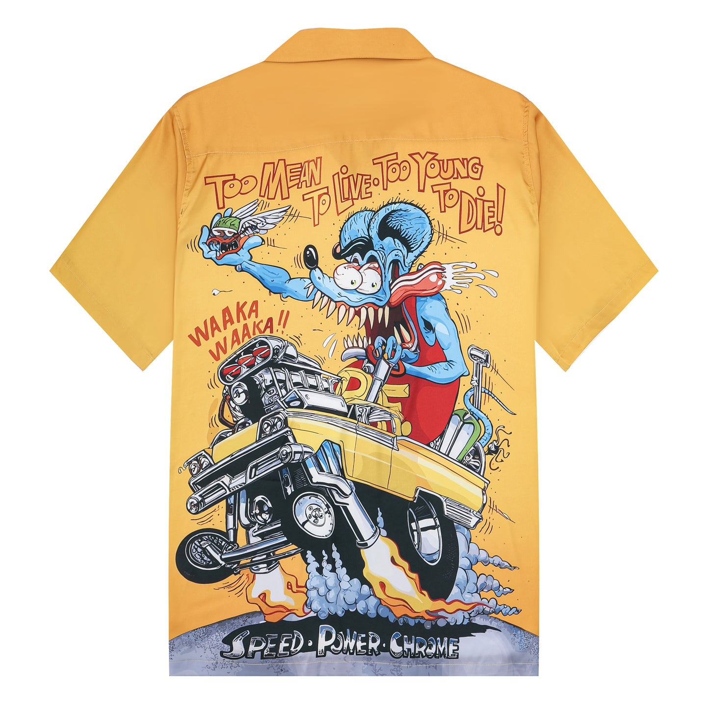 Modified Car Print Yellow Car Camp Collar Short Sleeve Shirt