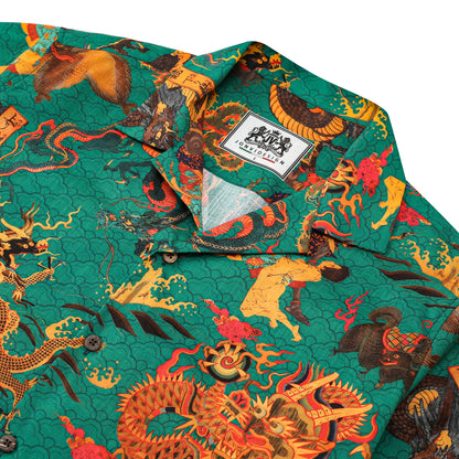 Hawaiian Dragon Pattern Camp Collar Short Sleeve Shirt