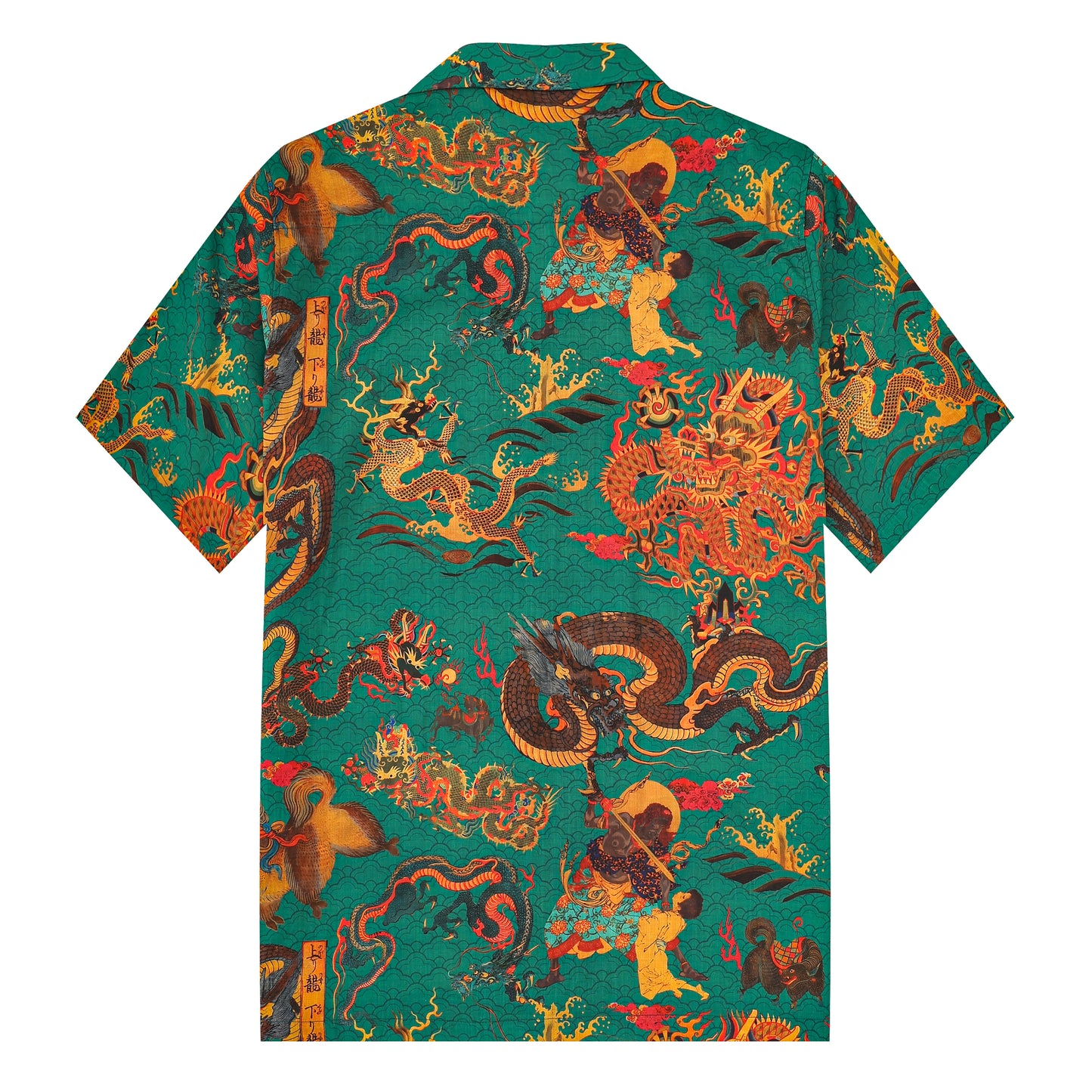 Hawaiian Dragon Pattern Camp Collar Short Sleeve Shirt