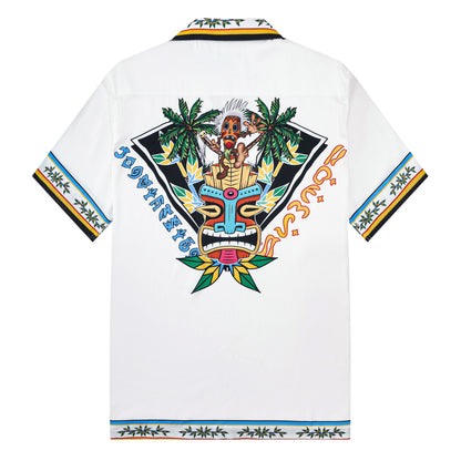 Tropical Vibe Tiki Pattern Short Sleeve Camp Collar Shirt