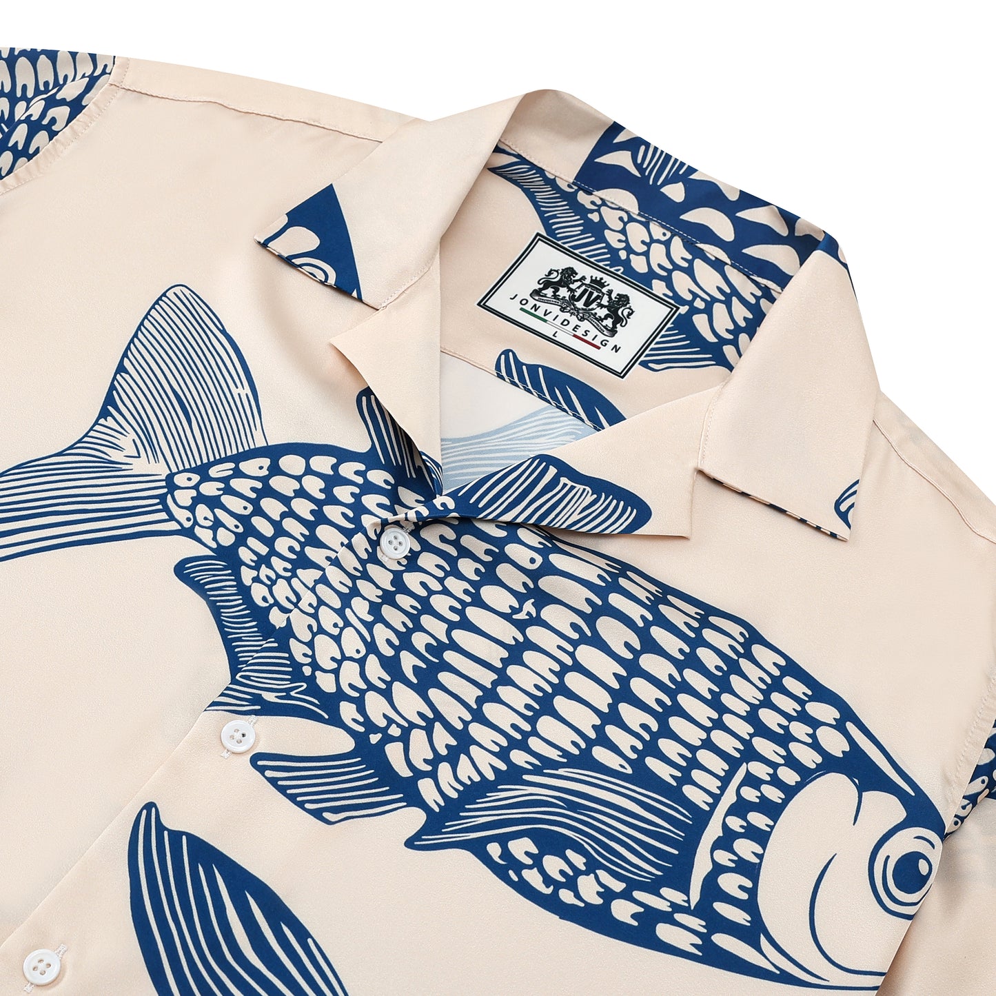 Vacation Wear Sardine Pattern Short Sleeve Camp Collar Shirt