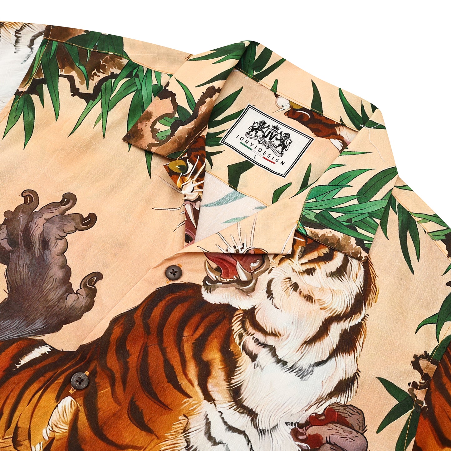 Tiger Japanese Pattern Camp Collar Short Sleeve Shirt