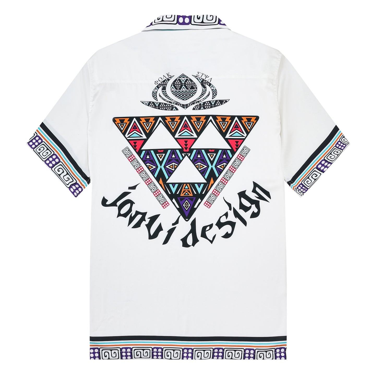 Triangle Tribal Pattern Camp Collar Casual Shirt for Men