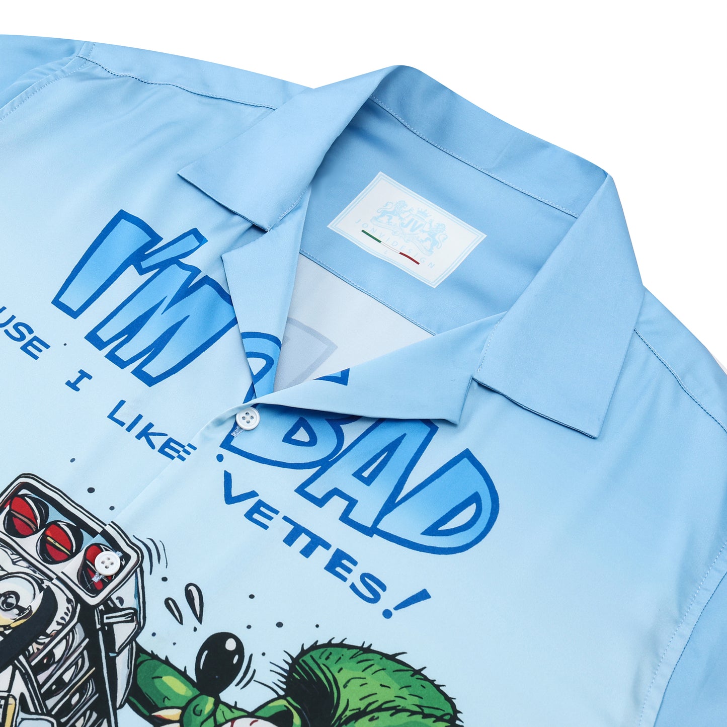 Modified Car Sky Blue Camping Collar Short-Sleeved Shirt