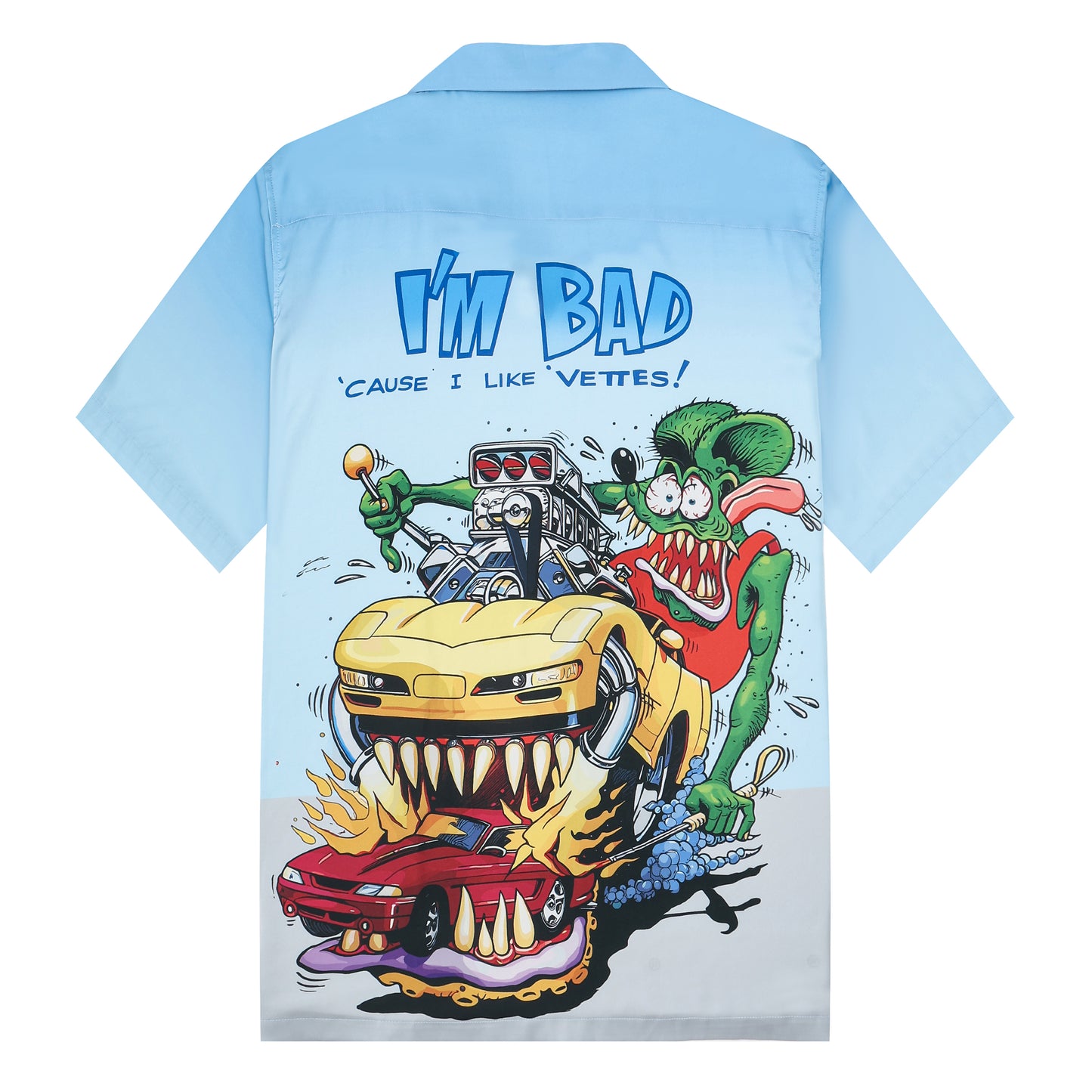 Modified Car Sky Blue Camping Collar Short-Sleeved Shirt