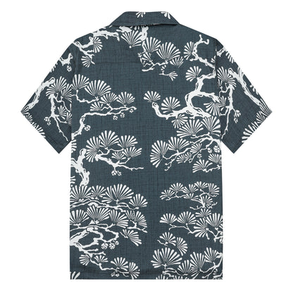 Pine Tree Print Design Camp Collar Short Sleeve Shirt