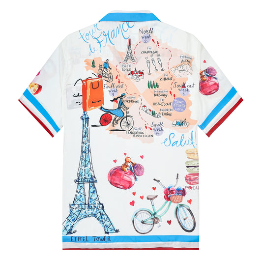 Paris Eiffel Tower Leisure Elements Camp Collar Short Sleeve Shirt