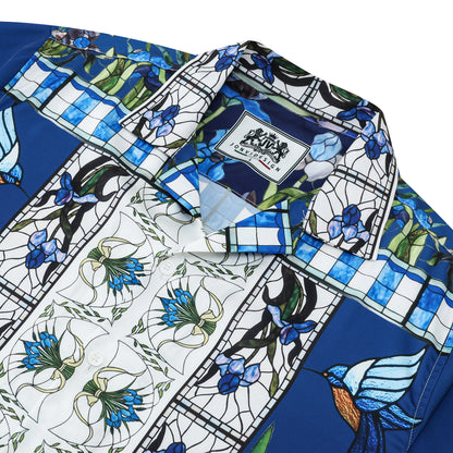 Blue Irises Floral Pattern Camp Collar Casual Shirt for Men（