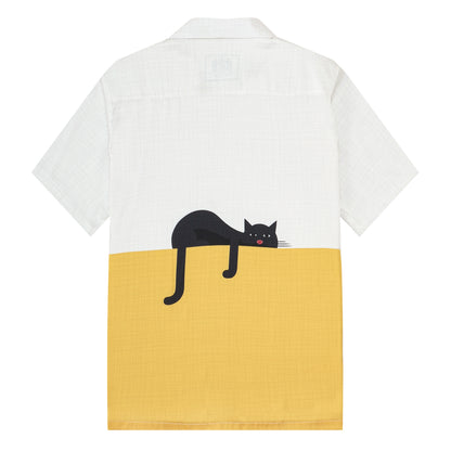 Lazy Cat Print Camp Collar Casual Shirt for Men