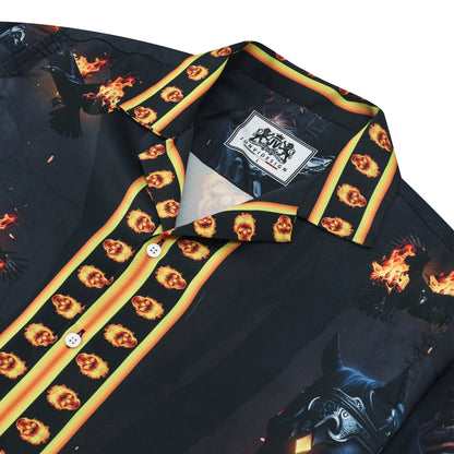 Halloween Ghost Rider Long Sleeve Camp Collar Shirt