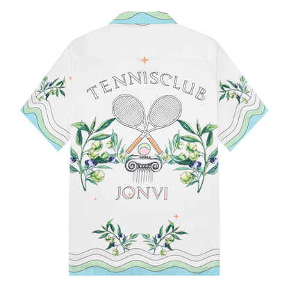 Tennis Plant Summer Pattern Camp Collar Casual Shirt for Men