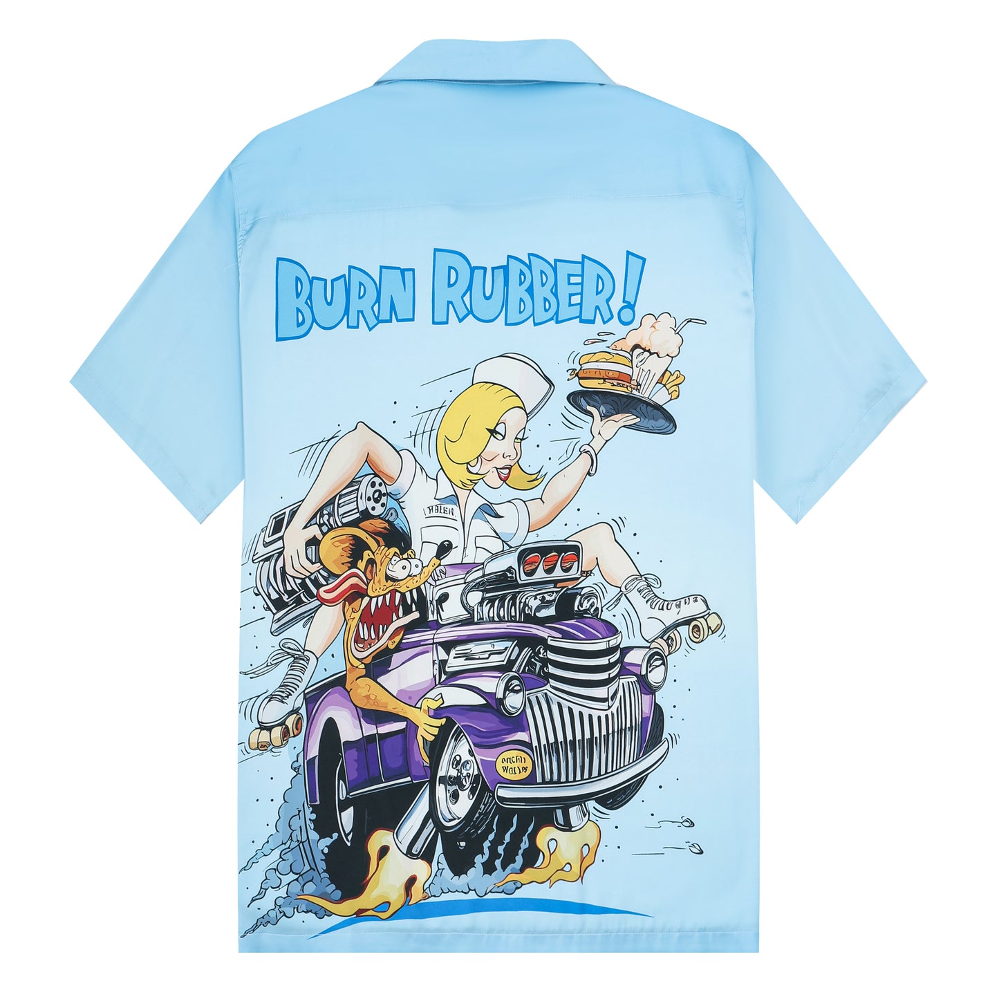 Modified Car Print Camp Collar Short Sleeve Shirt