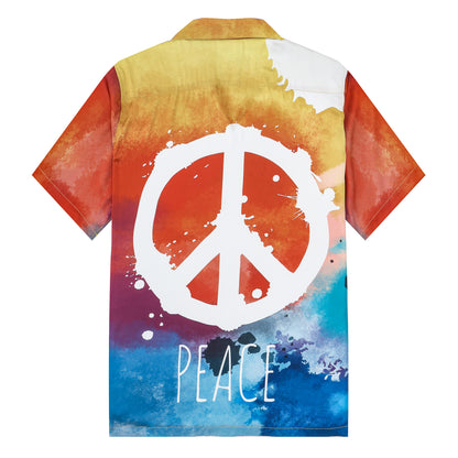 Peace Print Camp Collar Short Sleeve Shirt