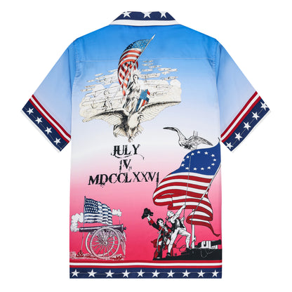 Independence Day Statue of Liberty Pattern Camp Collar Shirt