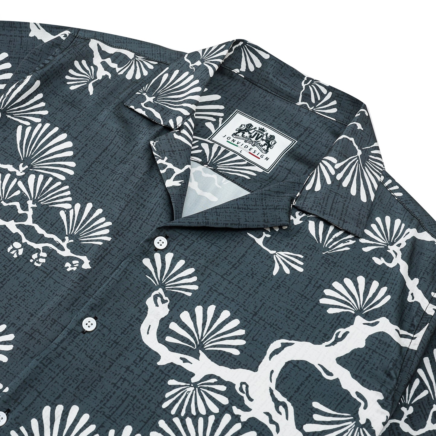 Pine Tree Print Design Camp Collar Short Sleeve Shirt