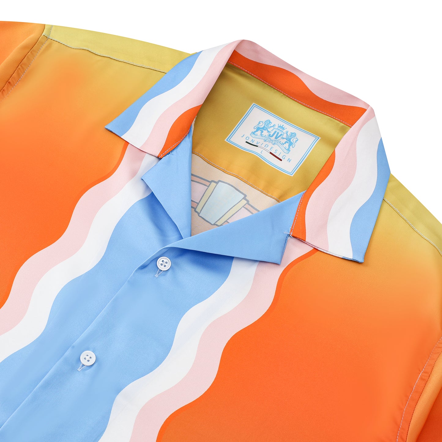 Angel Sun Pattern Short Sleeve Camp Collar Shirt
