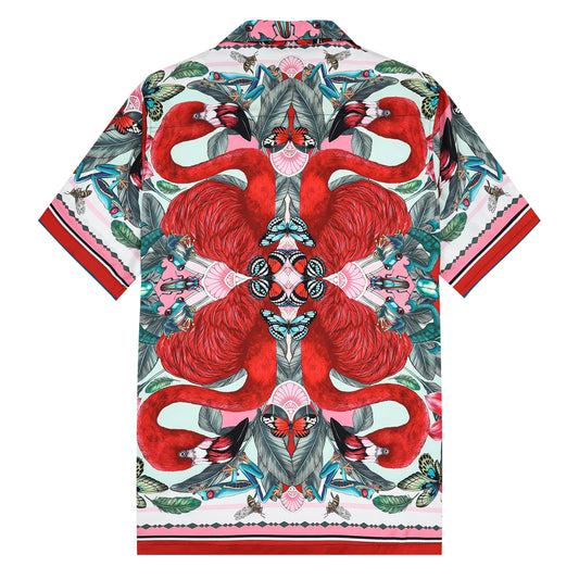 Animal Flamingo Pattern Camp Collar Casual Shirt Jonvidesign