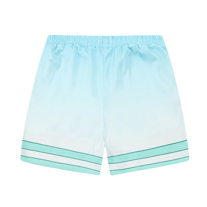 Stripe Pattern Elastic Waistband Summer Casual Shorts in Teal Jonvidesign