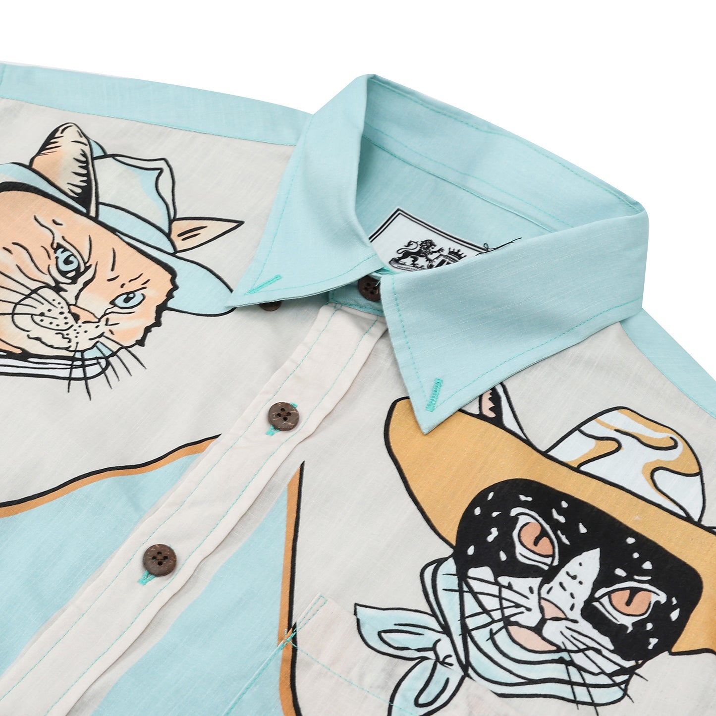 Western Cat Pattern Cattlemen Short Sleeve Shirt for Men