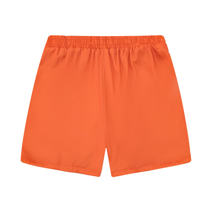 Sardine Pattern Orange Elastic Waistband Casual Shorts