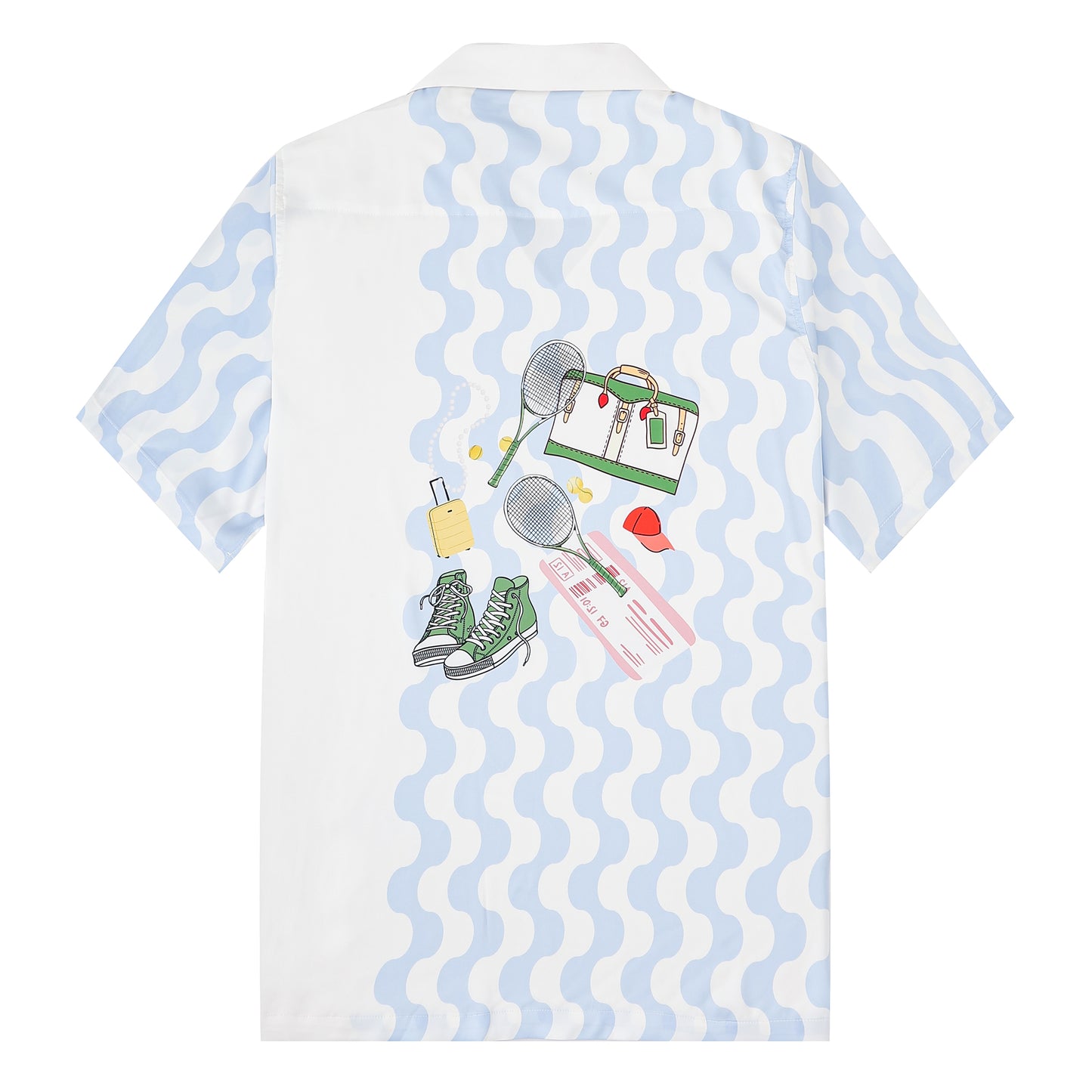 Tennis Element Print Short Sleeve Camp Collar Shirt