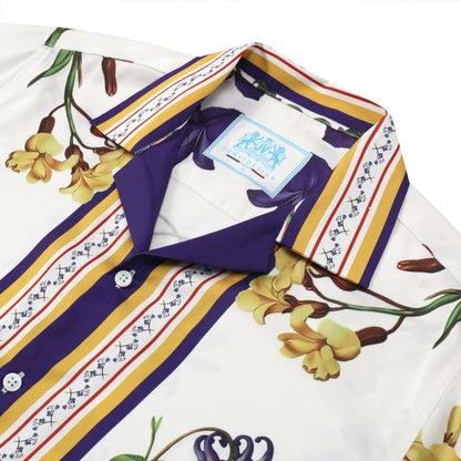 Natural Flower Pattern Camp Collar Casual Shirt in Purple Jonvidesign