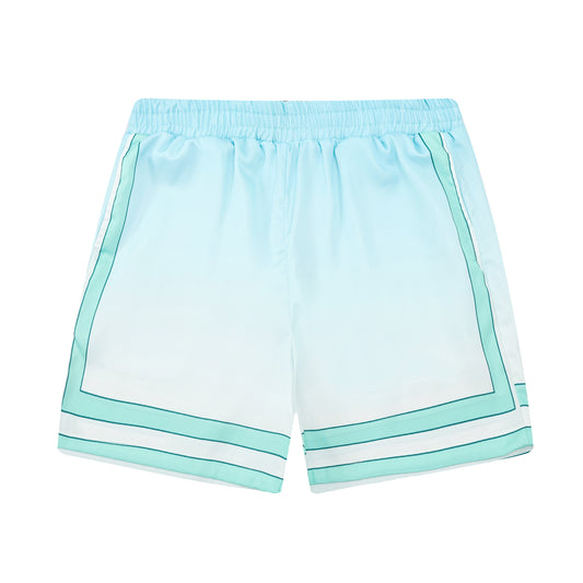 Stripe Pattern Elastic Waistband Summer Casual Shorts in Teal Jonvidesign