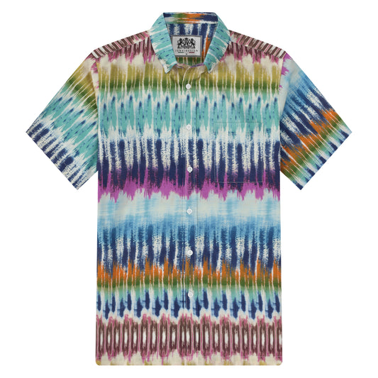 Tie Dye Print Button Short Sleeve Shirt