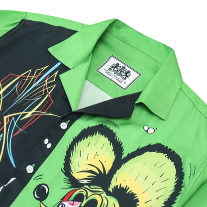 Green Mouse Print Camp Collar Short Sleeve Shirt