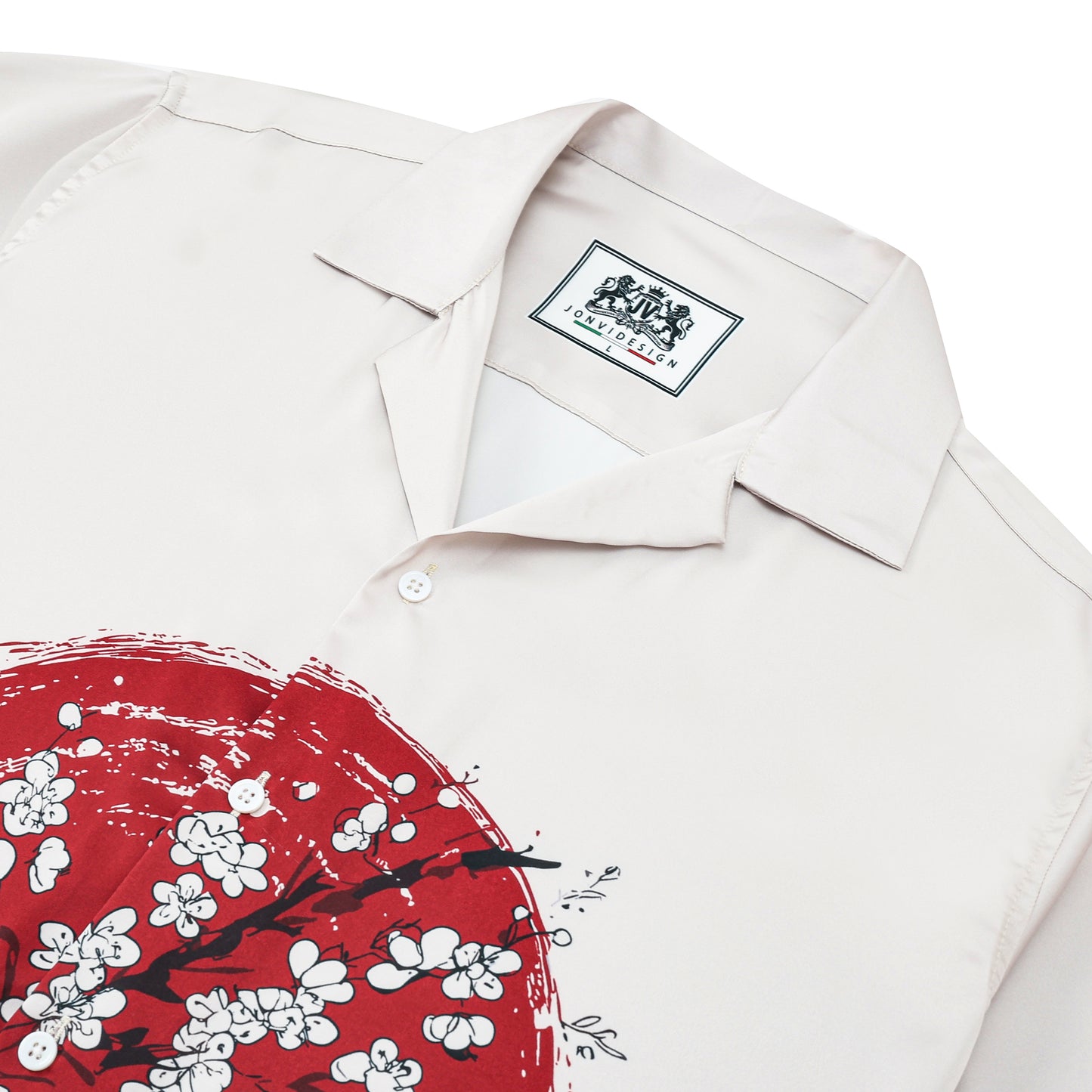 Plum Blossom Print Design Camp Collar Short Sleeve Shirt