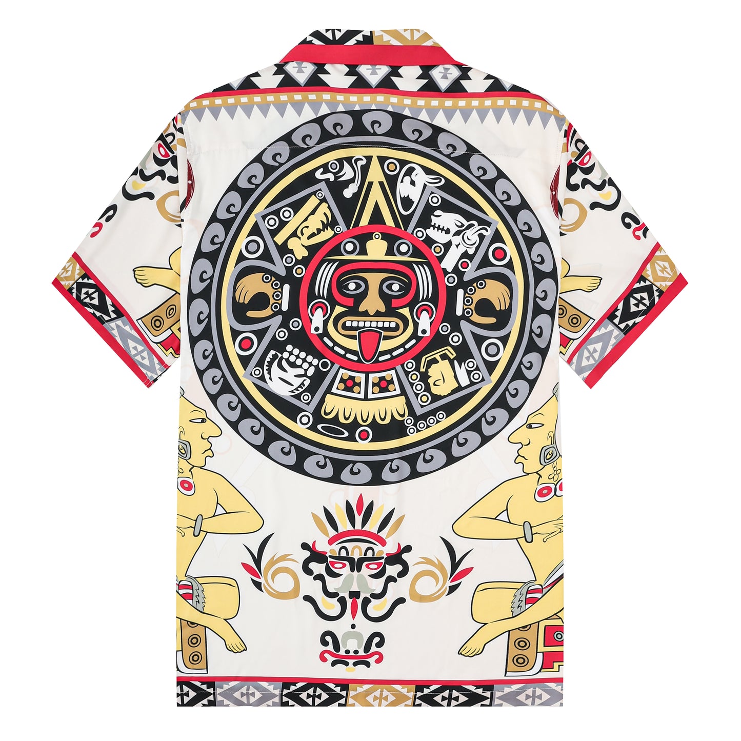 Maya Warrior Tiki Statue Pattern Short Sleeve Camp Collar Shirt