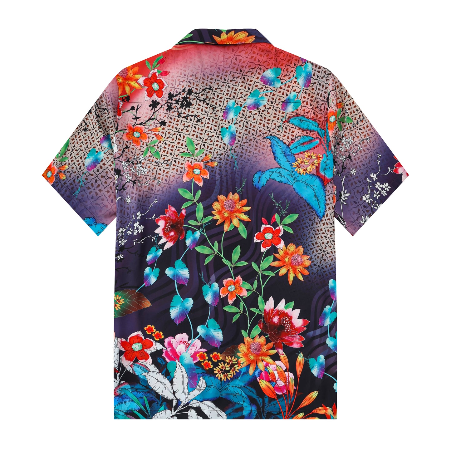 Colorful Floral Pattern Short Sleeve Camp Collar Casual Shirt