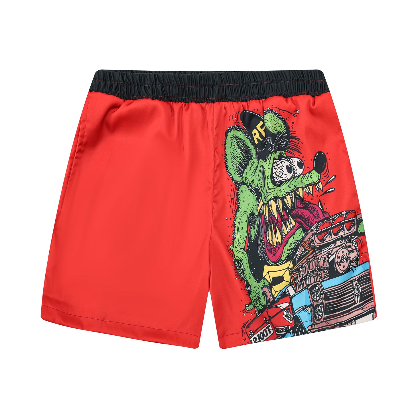 Black And Red Mouse Print Elastic Waistband Summer Casual Shorts