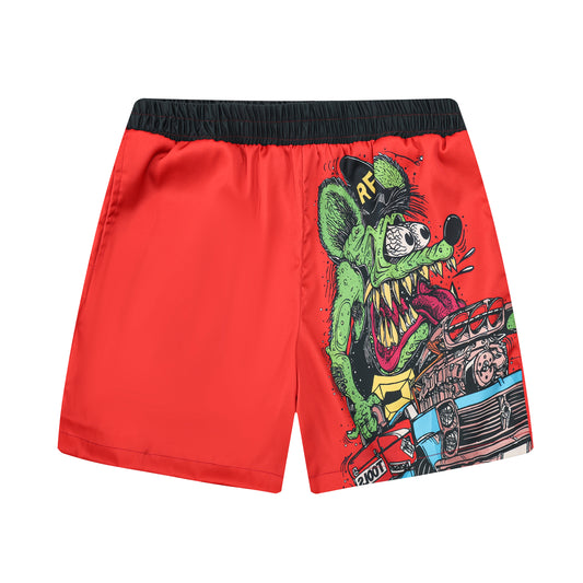 Black And Red Mouse Print Elastic Waistband Summer Casual Shorts