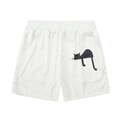 Lazy Cat  Print Elastic Waistband Casual Shorts