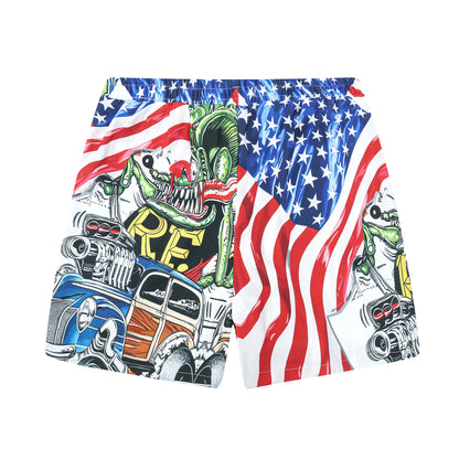 American Flag Mouse Modified Car Print Elastic Waistband Summer Casual Shorts