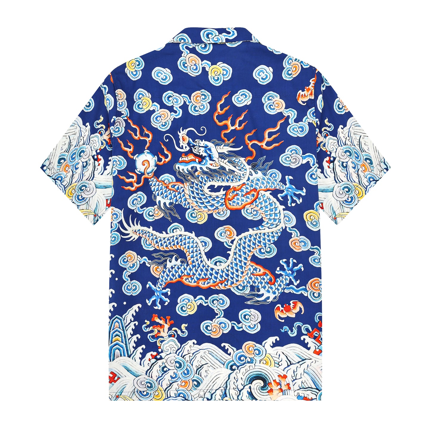 Wave Dragon Printed Camp Collar Short Sleeve Shirt