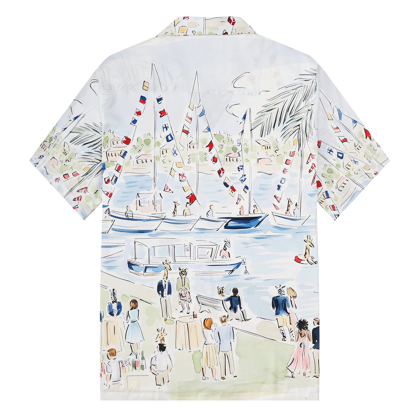 Coastal Town Theme Resort Wear Camp Collar Short Sleeve Shirt