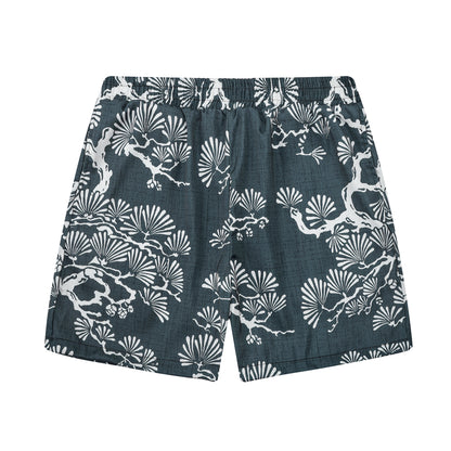 Pine Tree Print Design Elastic Waistband Summer Casual Shorts